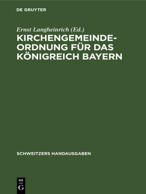 cover image of Kirchengemeindeordnung für das Königreich Bayern